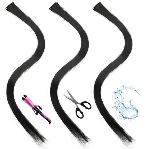 5 Pcs 20 Inches Black Synthetic Hair Extensions - Picture 3 of 5